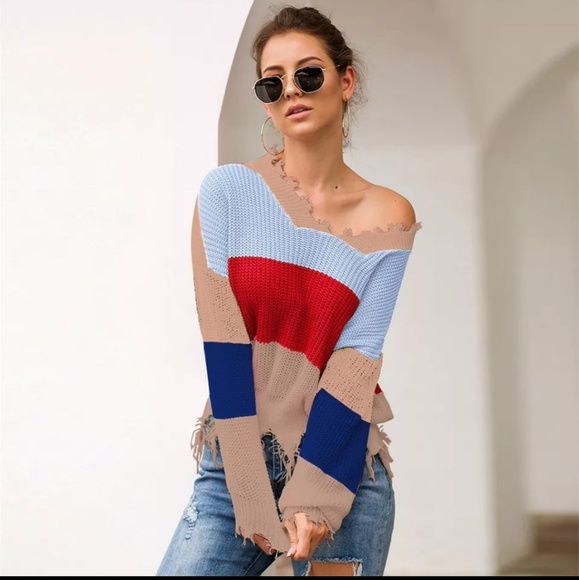 FALL FAV!  Frayed Fringed Oversized Knit Sweater - Picture 3 of 6